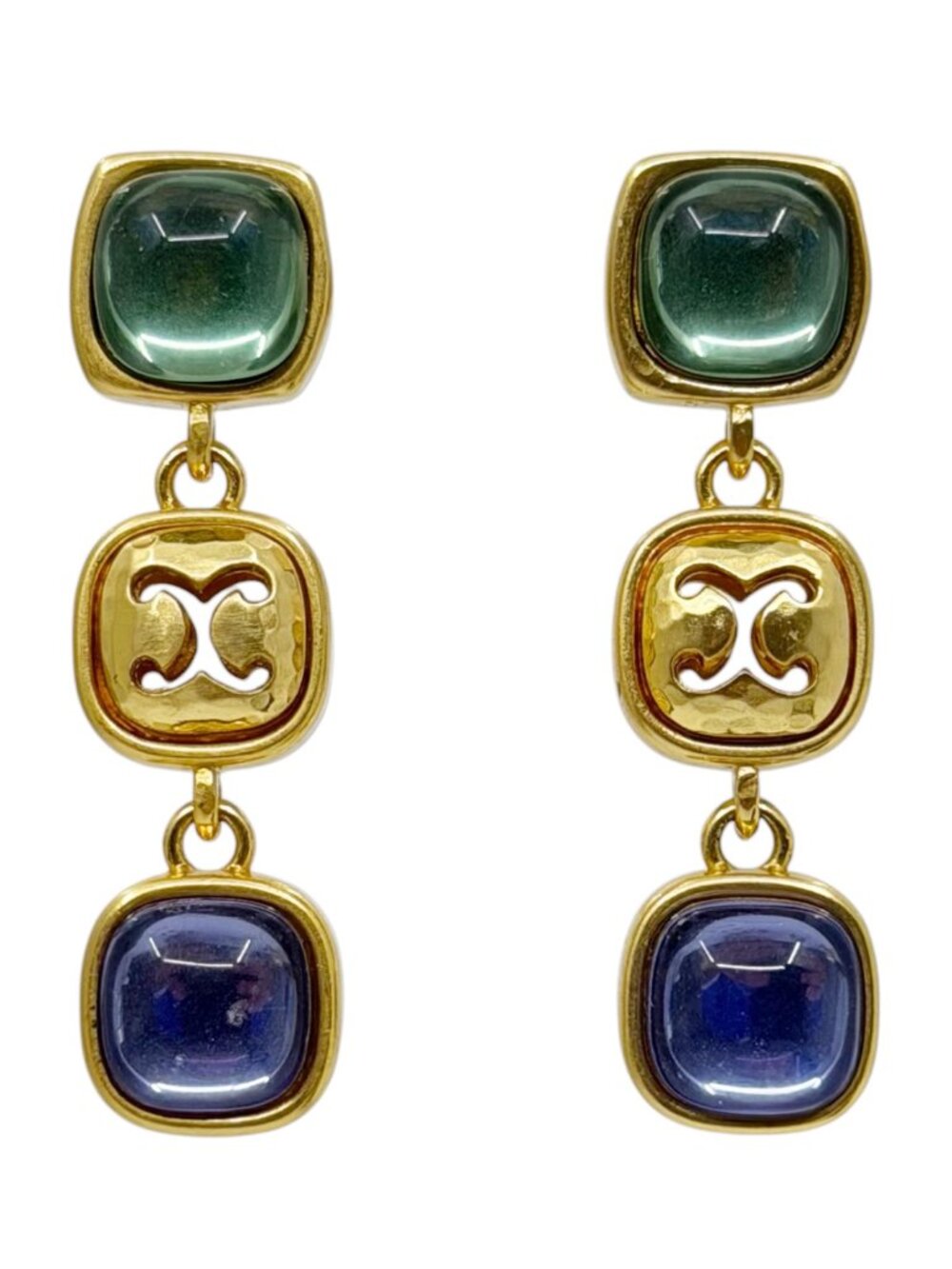 Vintage Gold Tone Glass cabochon drop earrings - GM3025